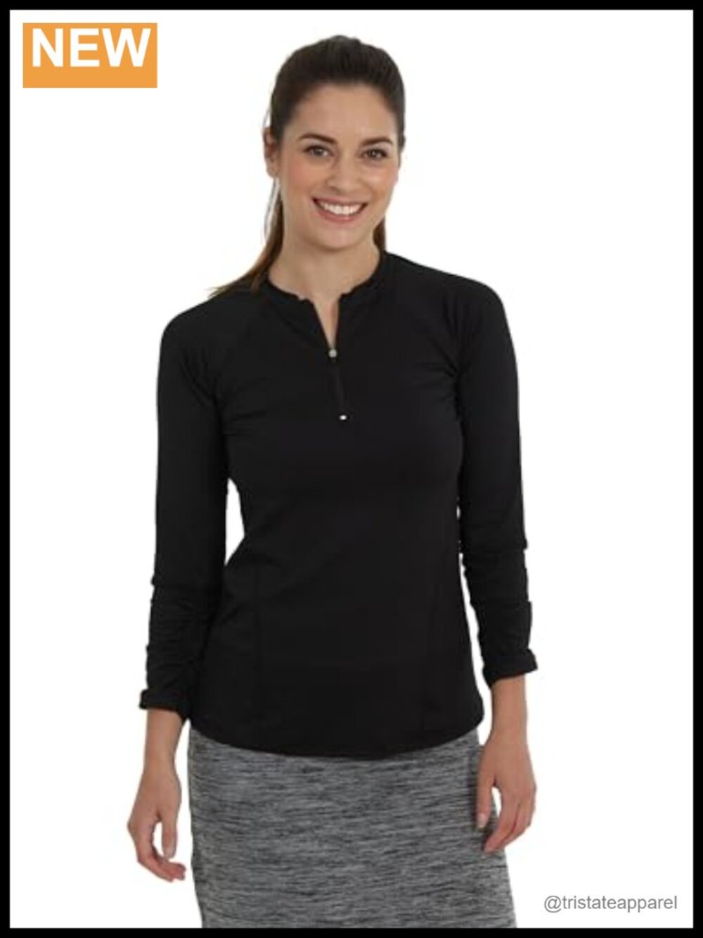 Women's Modest Athletic 1/4 Zip Pullover Shirt 3/4 Ruched Sleeves Quick Dry